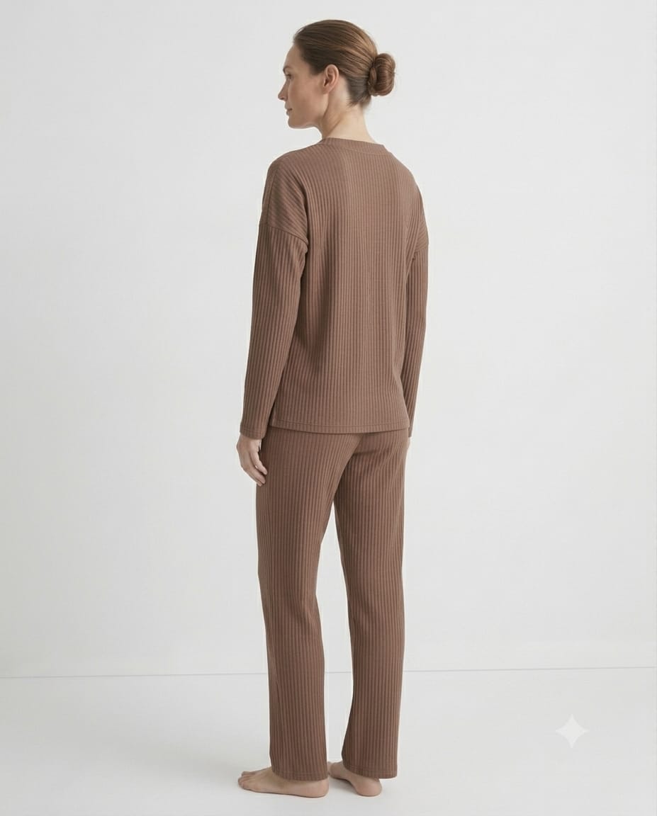 Brush Rib V-Neck Co-Ord Set