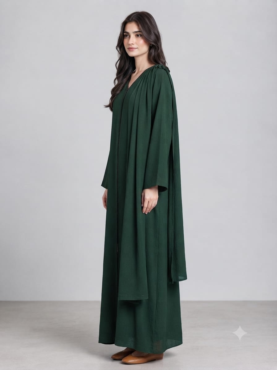Outer Stitch Abaya With Dupatta Set