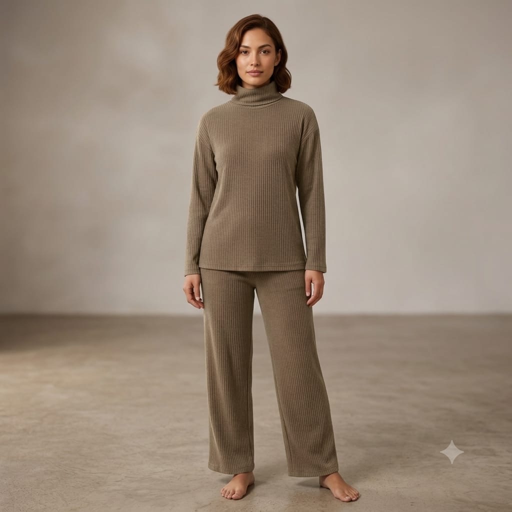 Brush Rib Polo Neck Co-Ord Set