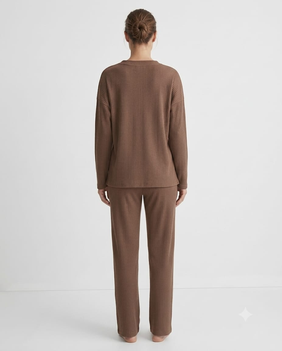 Brush Rib V-Neck Co-Ord Set