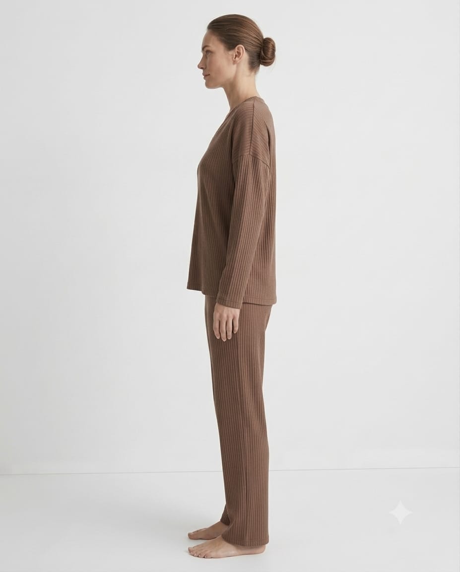 Brush Rib V-Neck Co-Ord Set