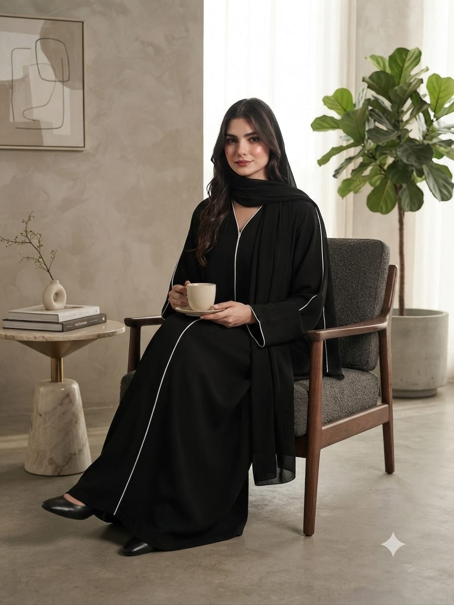 Outer Stitch Abaya With Dupatta Set