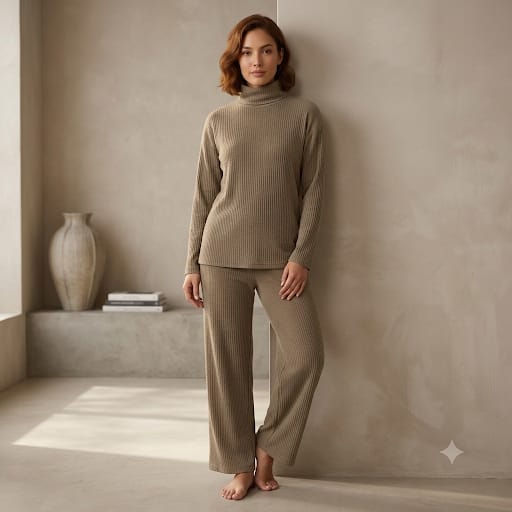 Brush Rib Polo Neck Co-Ord Set