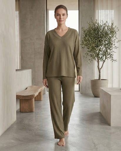 Brush Rib V-Neck Co-Ord Set