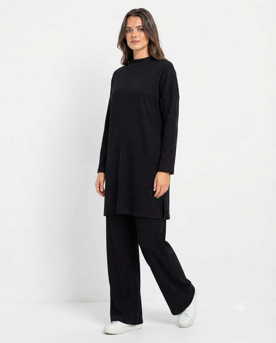 Long Slit Brush Rib Two-Piece Set