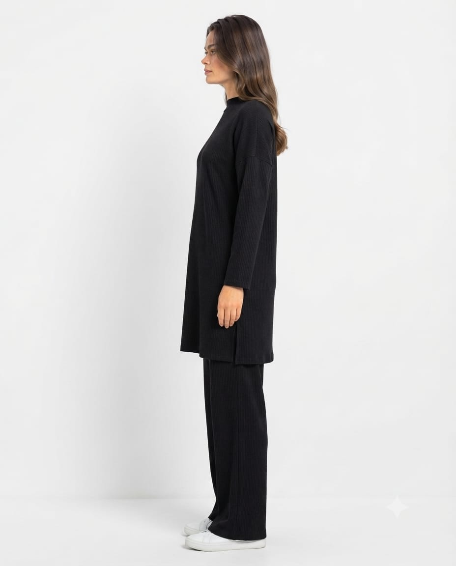 Long Slit Brush Rib Two-Piece Set