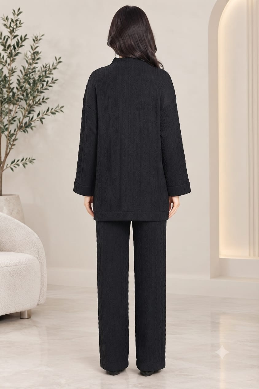 Cable Knit Two-Piece Wide Leg Trouser Set