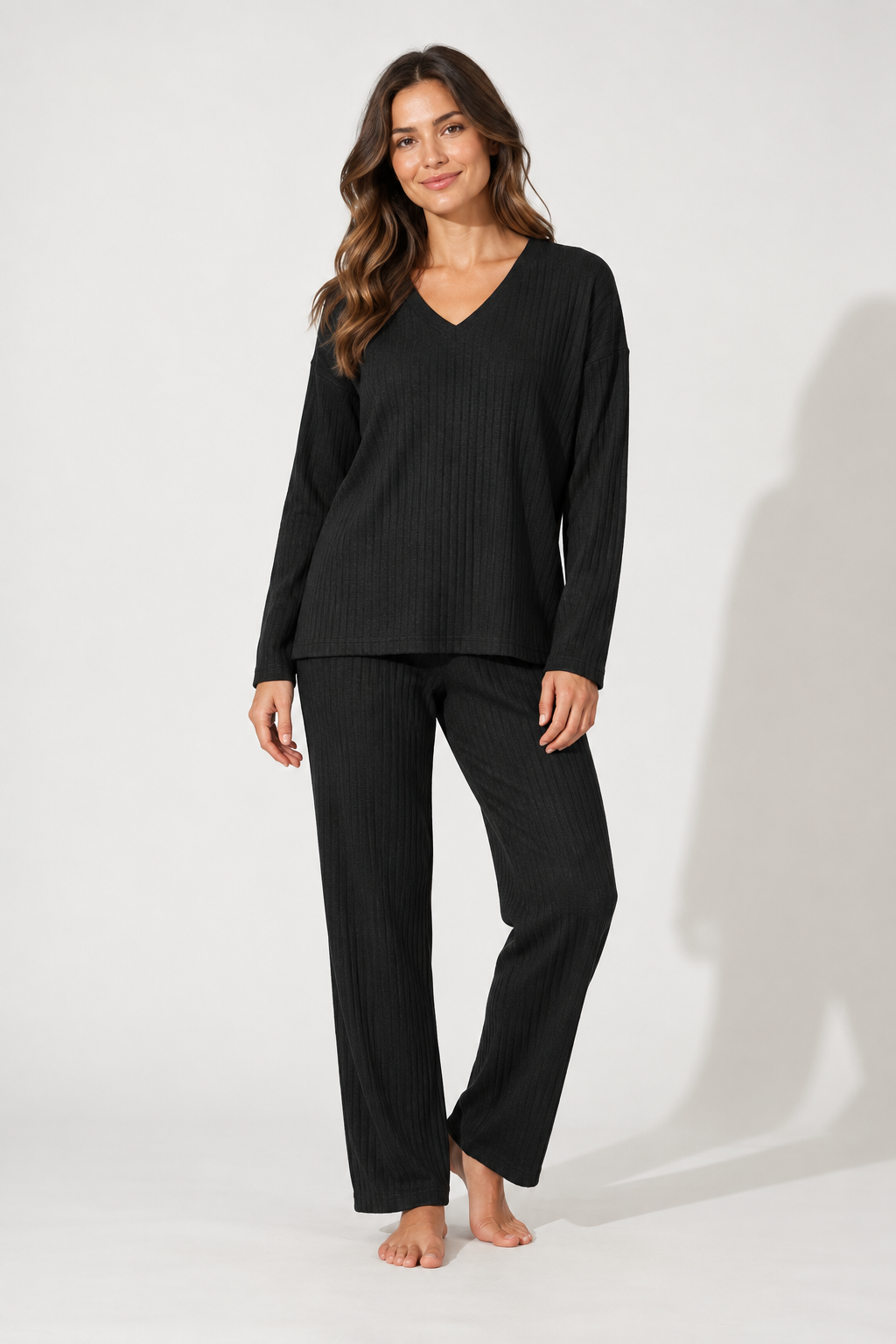 Brush Rib V-Neck Co-Ord Set