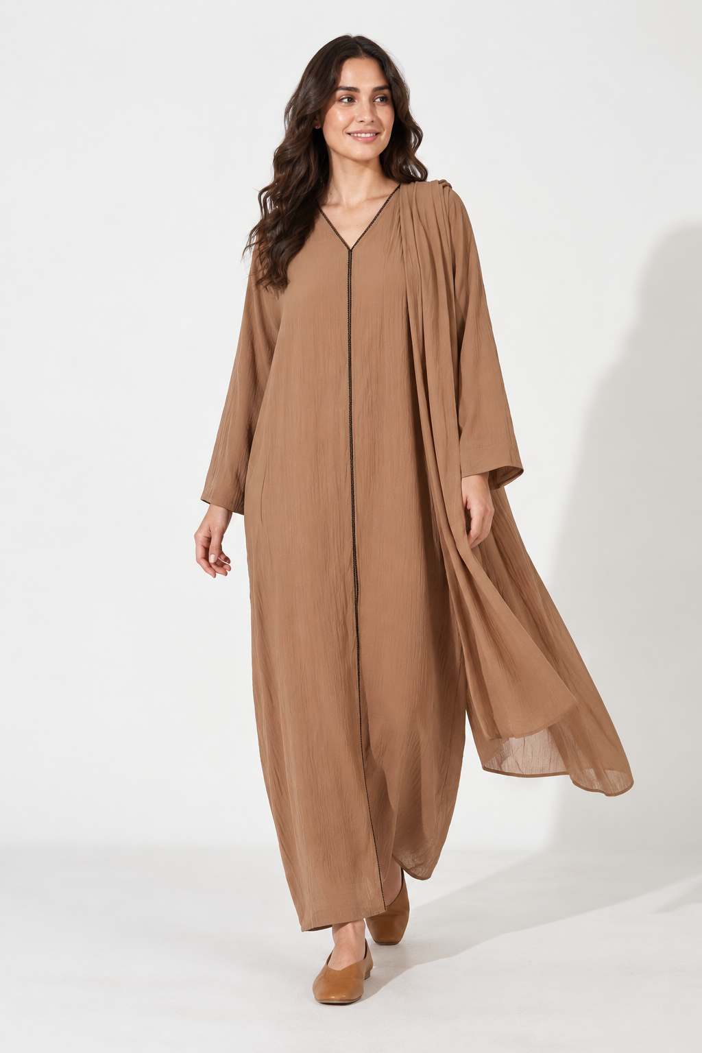 Outer Stitch Abaya With Dupatta Set