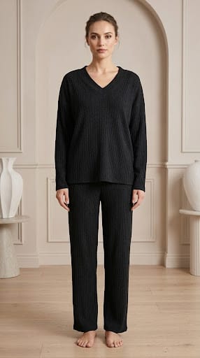 Brush Rib V-Neck Co-Ord Set