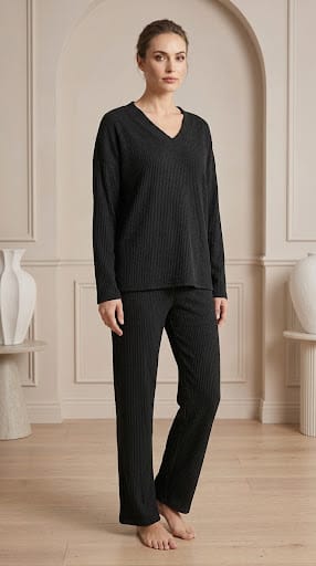 Brush Rib V-Neck Co-Ord Set