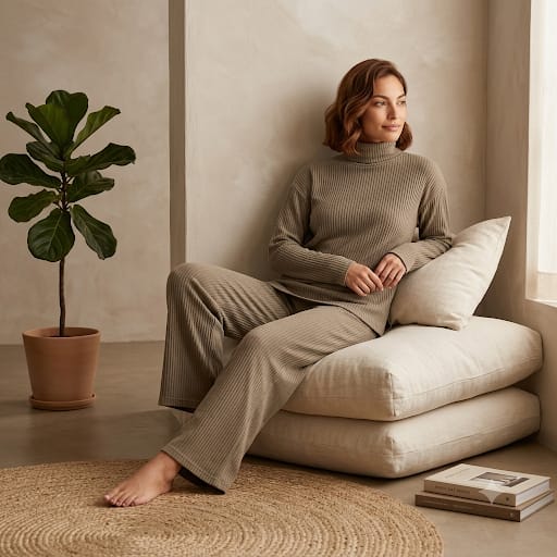 Brush Rib Polo Neck Co-Ord Set