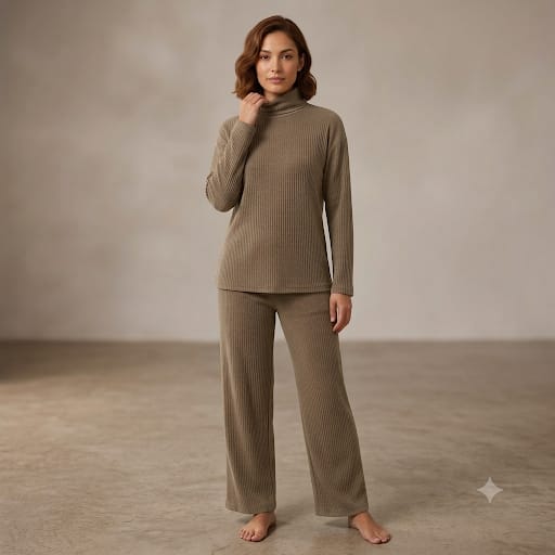 Brush Rib Polo Neck Co-Ord Set