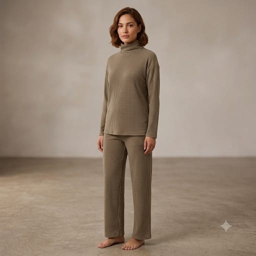 Brush Rib Polo Neck Co-Ord Set