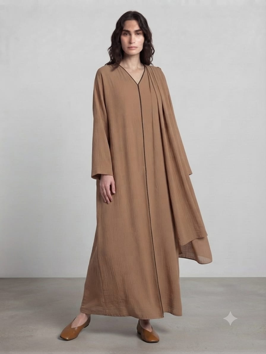 Outer Stitch Abaya With Dupatta Set