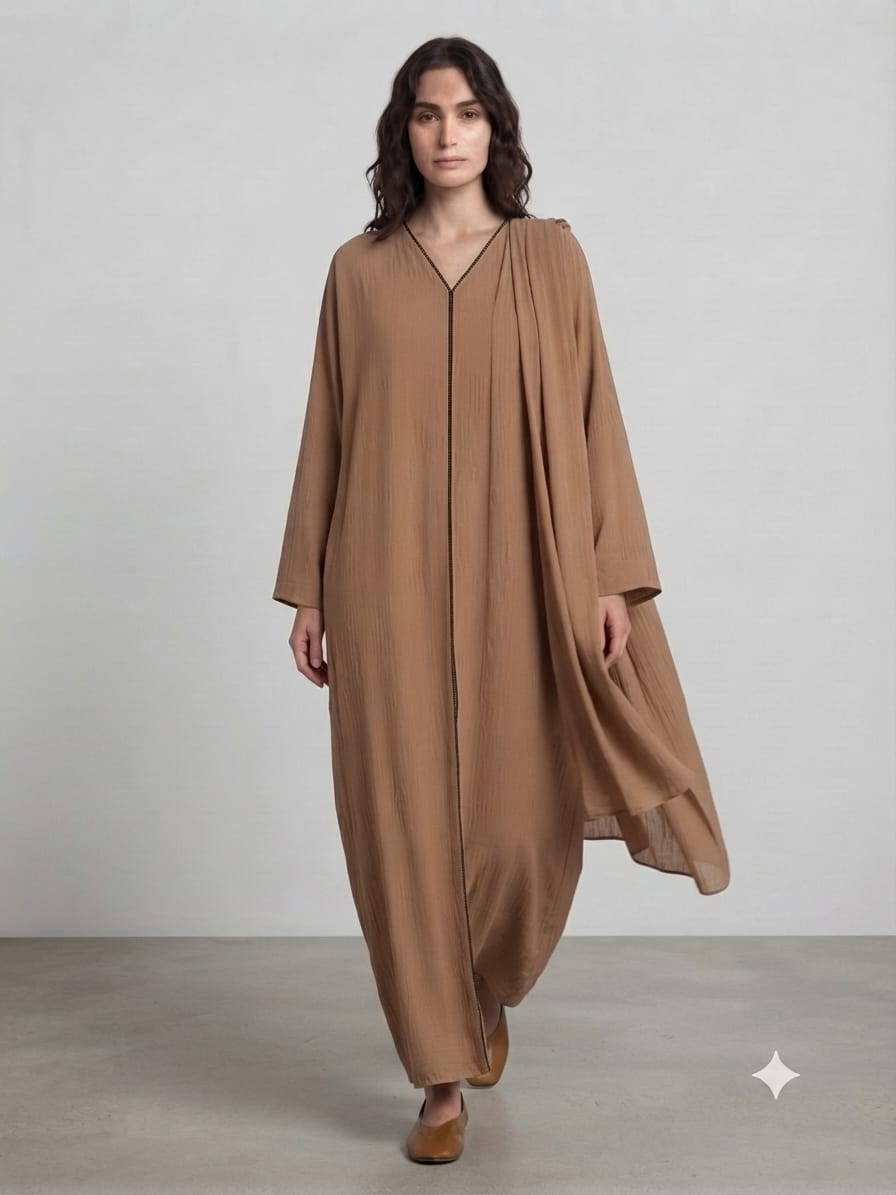 Outer Stitch Abaya With Dupatta Set