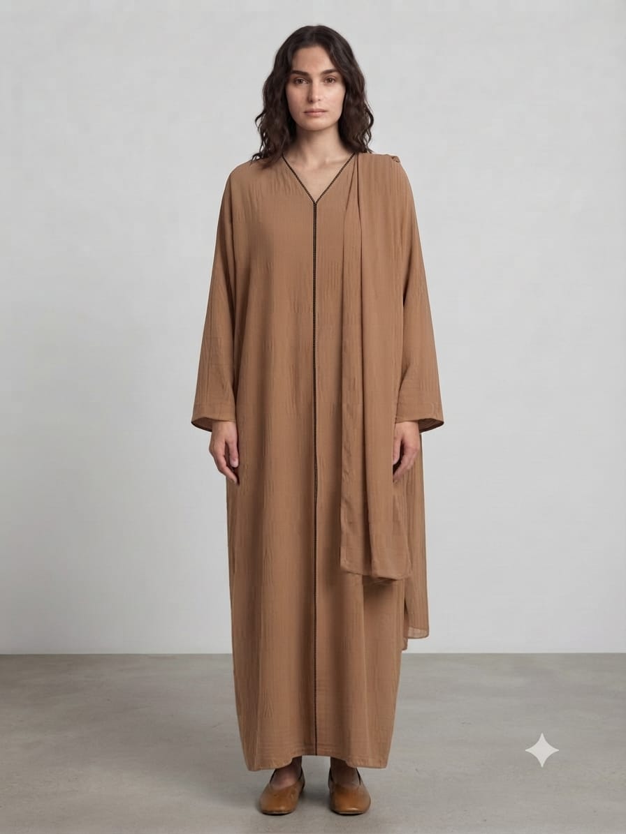 Outer Stitch Abaya With Dupatta Set