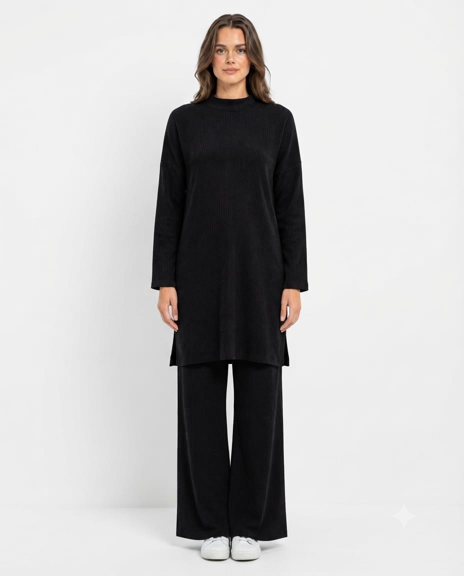 Long Slit Brush Rib Two-Piece Set