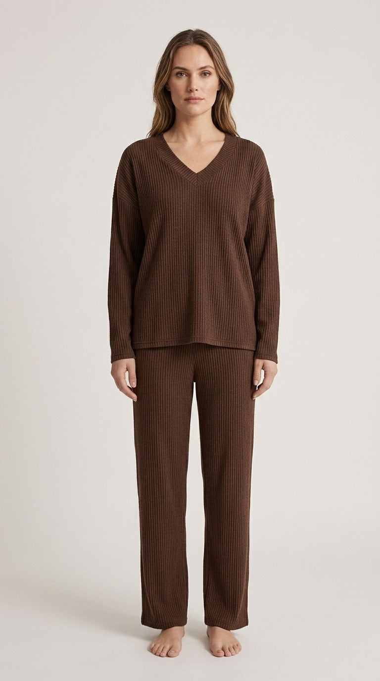 Brush Rib V-Neck Co-Ord Set