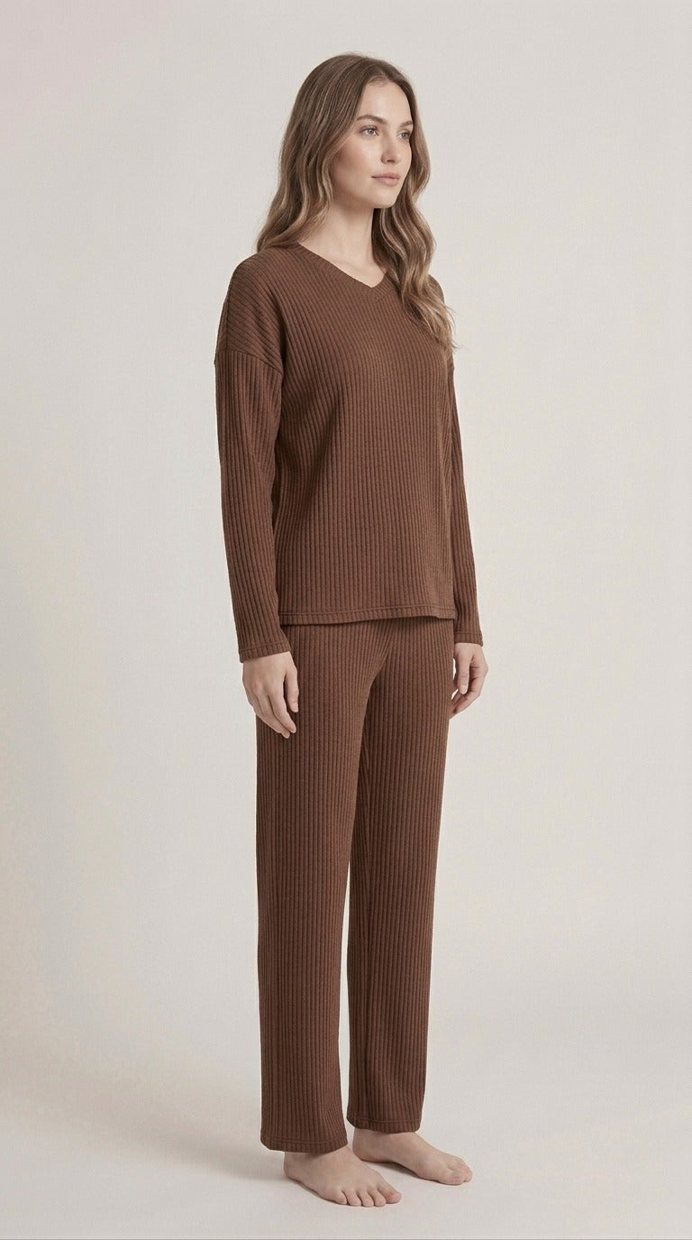 Brush Rib V-Neck Co-Ord Set