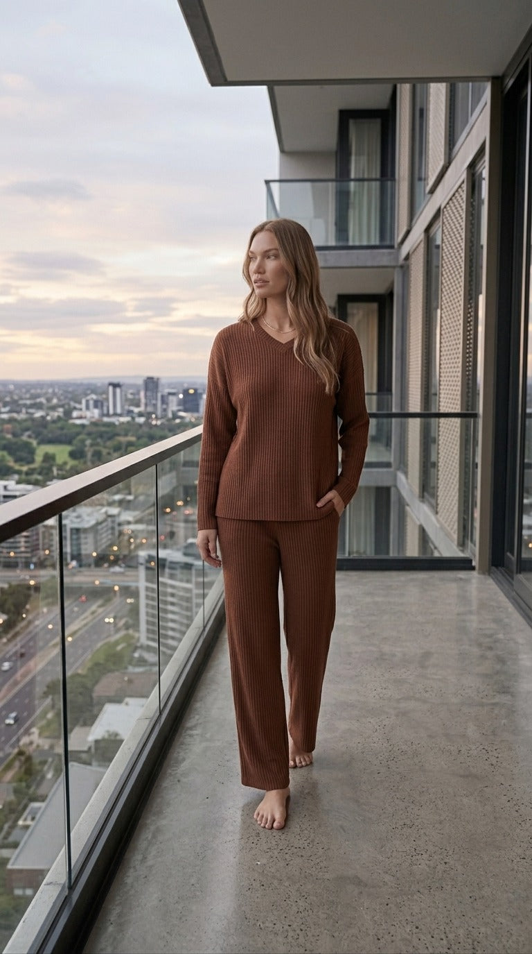 Brush Rib V-Neck Co-Ord Set