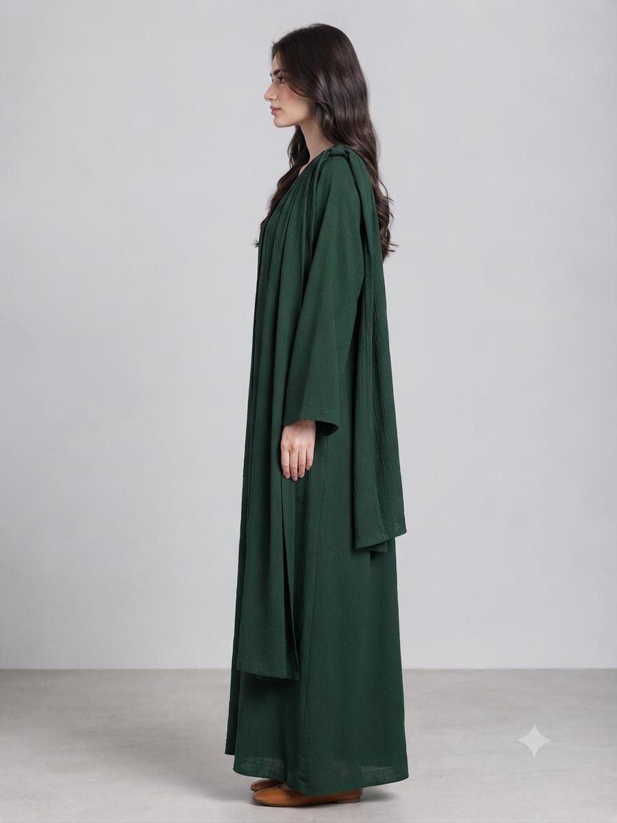 Outer Stitch Abaya With Dupatta Set