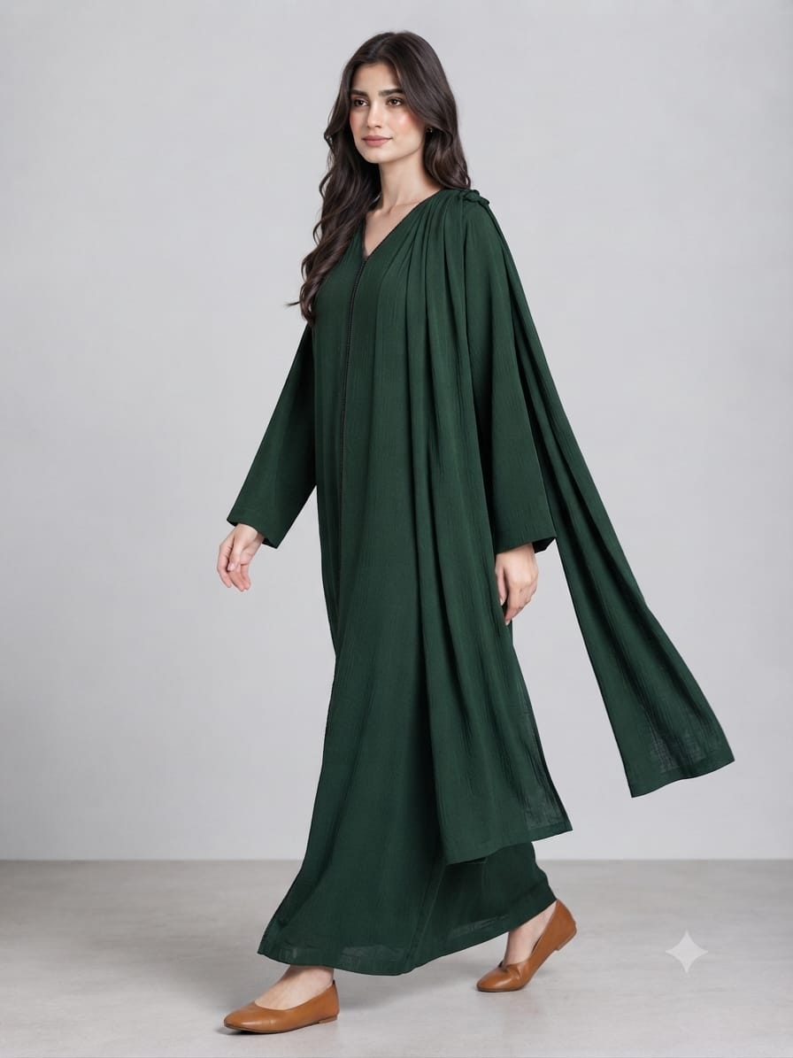 Outer Stitch Abaya With Dupatta Set