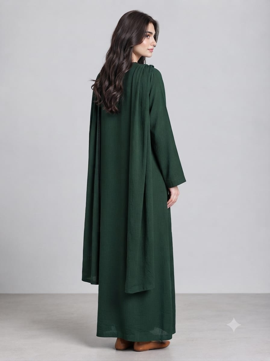 Outer Stitch Abaya With Dupatta Set