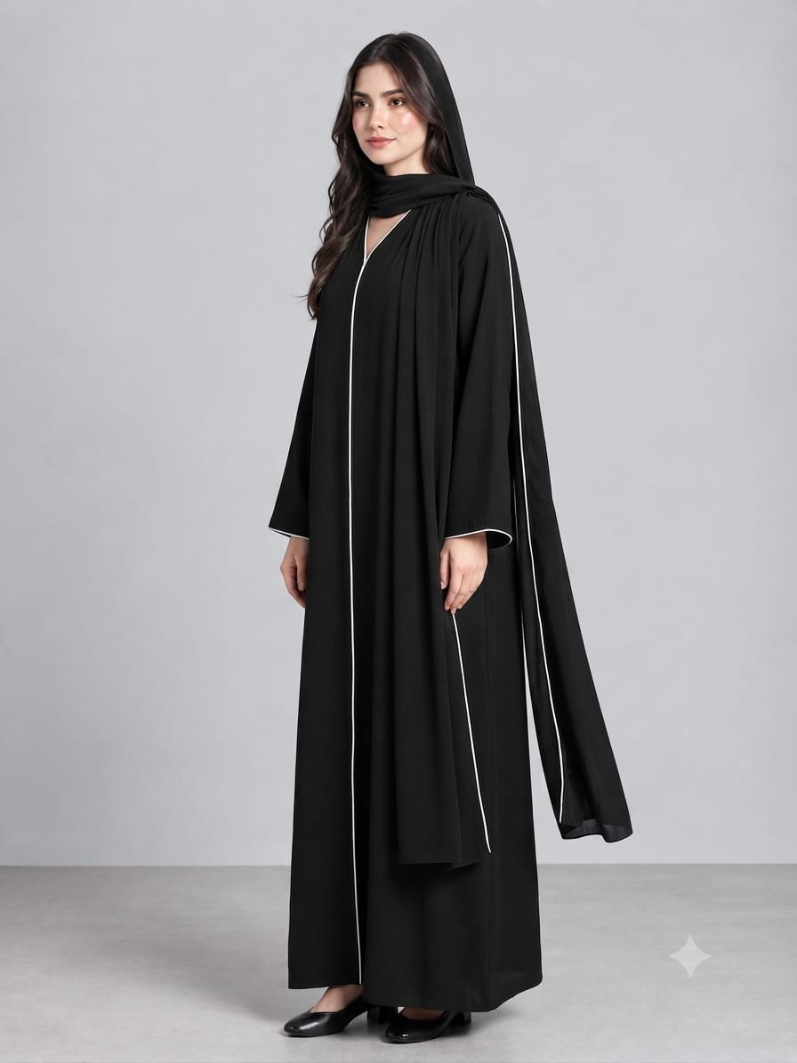 Outer Stitch Abaya With Dupatta Set
