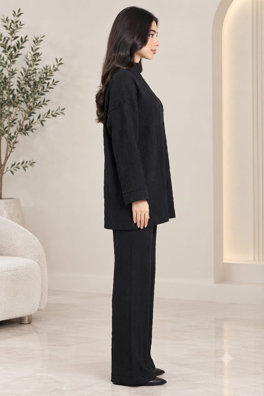 Cable Knit Two-Piece Wide Leg Trouser Set