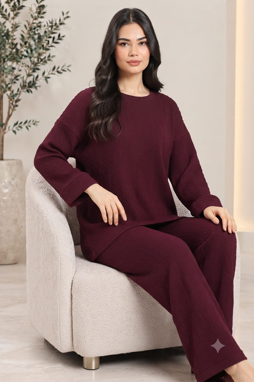 Cable Knit Two-Piece Wide Leg Trouser Set