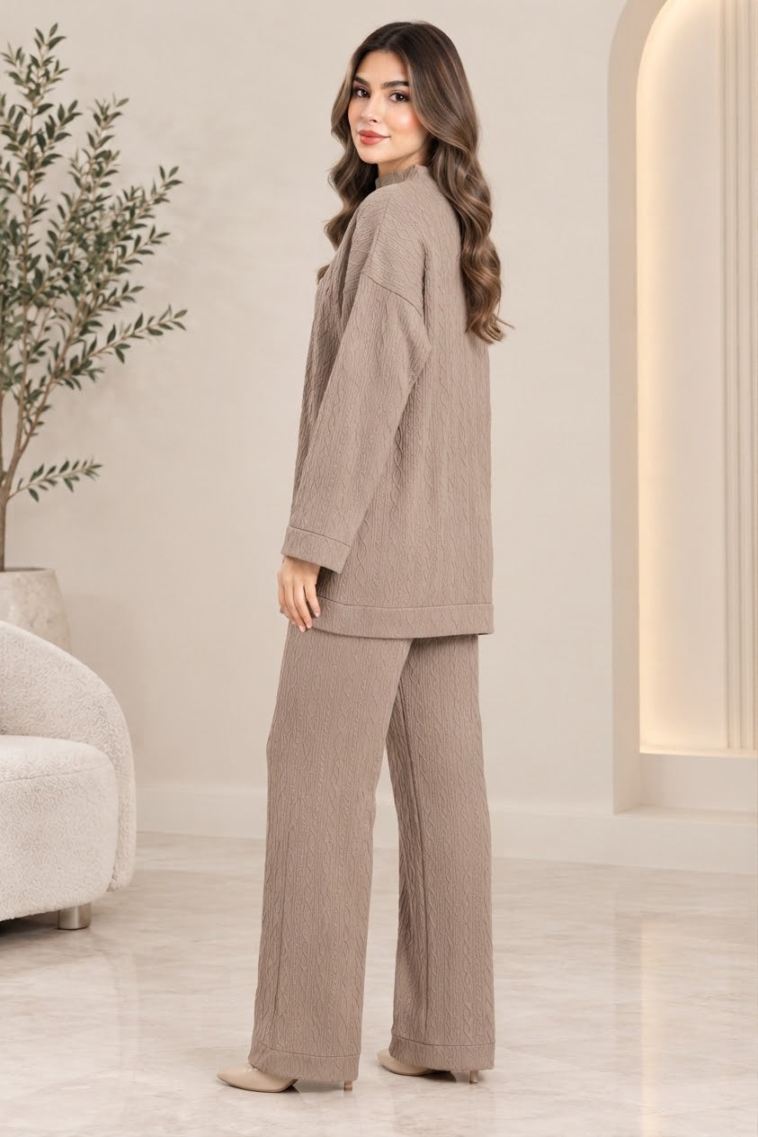 Cable Knit Two-Piece Wide Leg Trouser Set