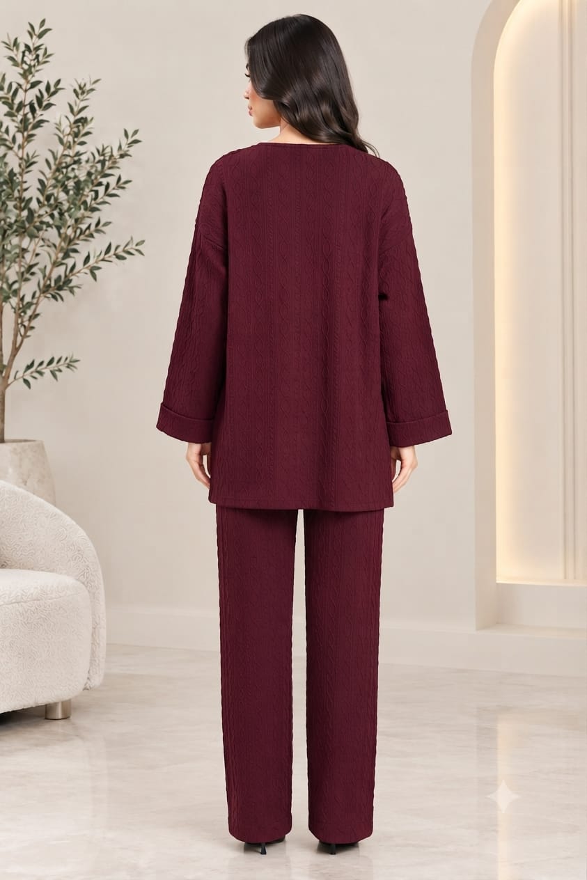 Cable Knit Two-Piece Wide Leg Trouser Set