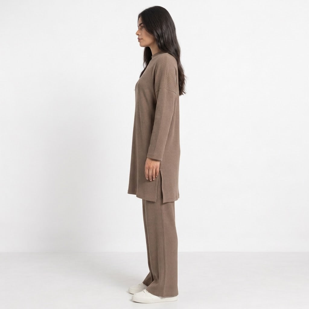 Long Slit Brush Rib Two-Piece Set