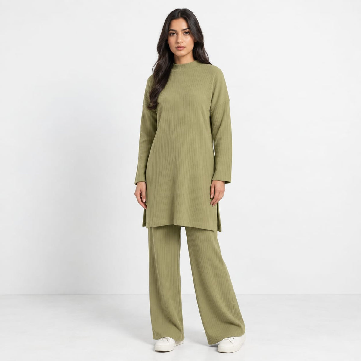 Long Slit Brush Rib Two-Piece Set