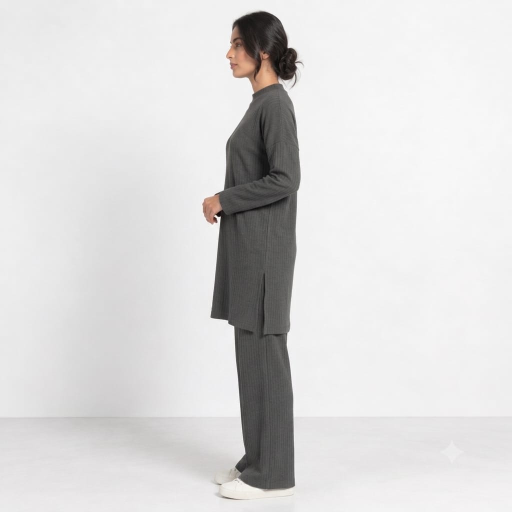 Long Slit Brush Rib Two-Piece Set