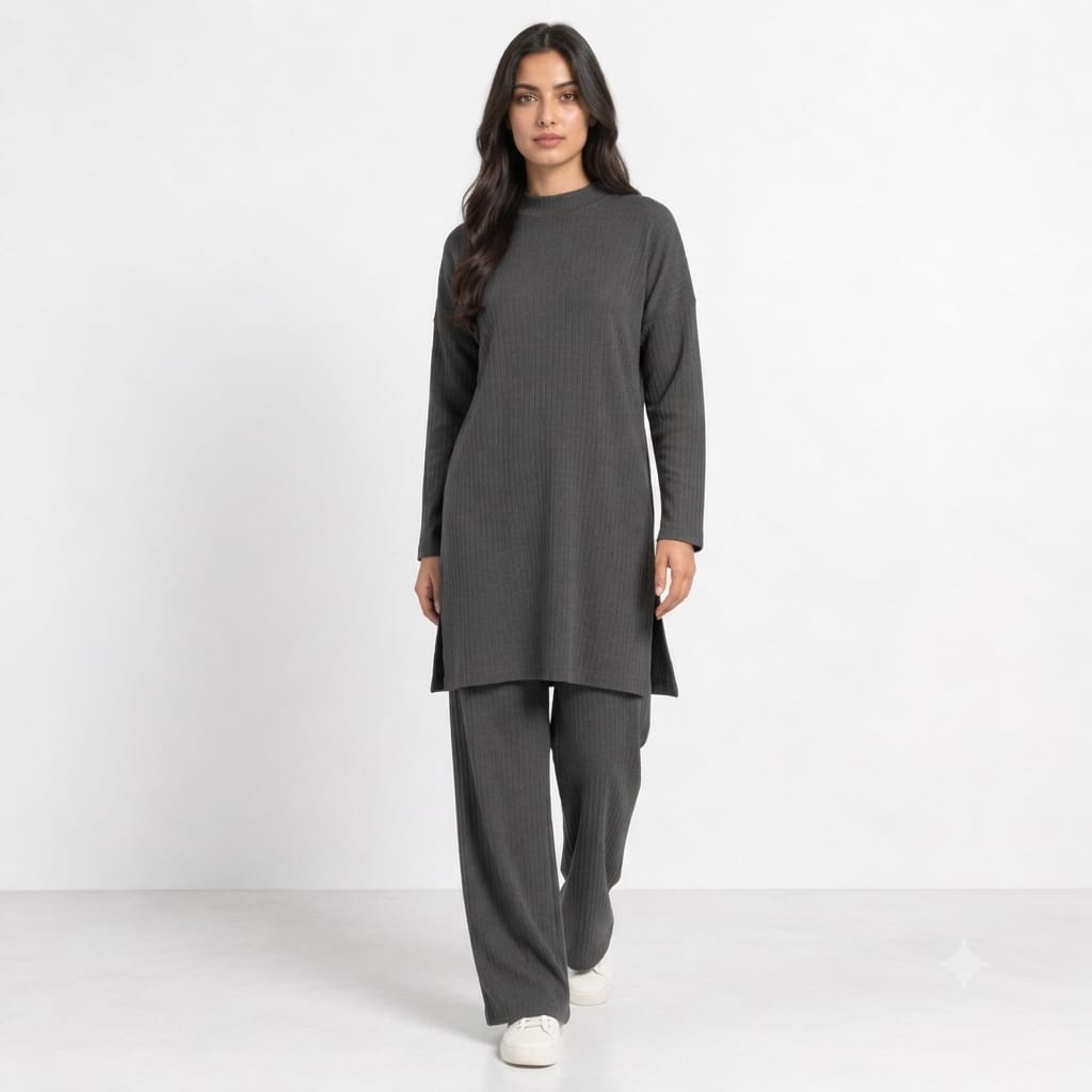 Long Slit Brush Rib Two-Piece Set