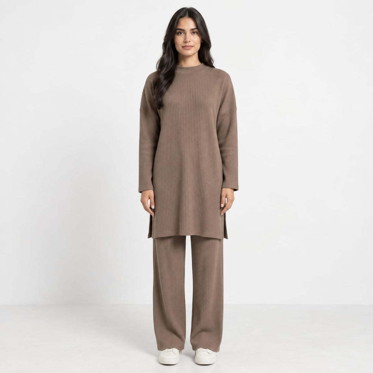Long Slit Brush Rib Two-Piece Set
