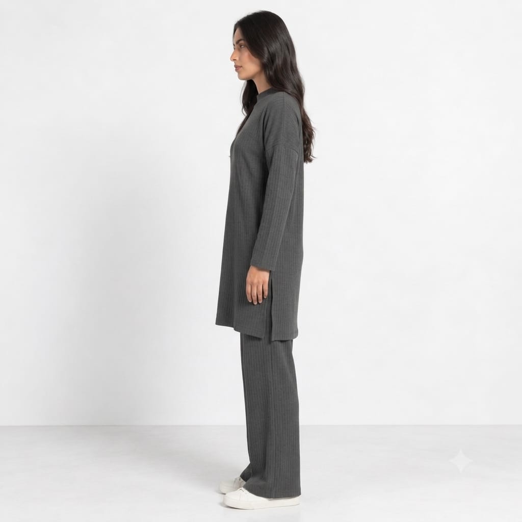 Long Slit Brush Rib Two-Piece Set