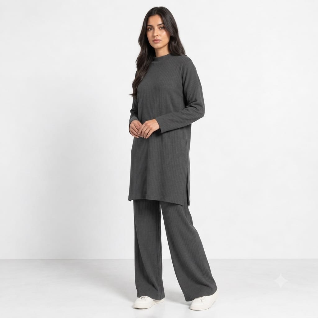 Long Slit Brush Rib Two-Piece Set