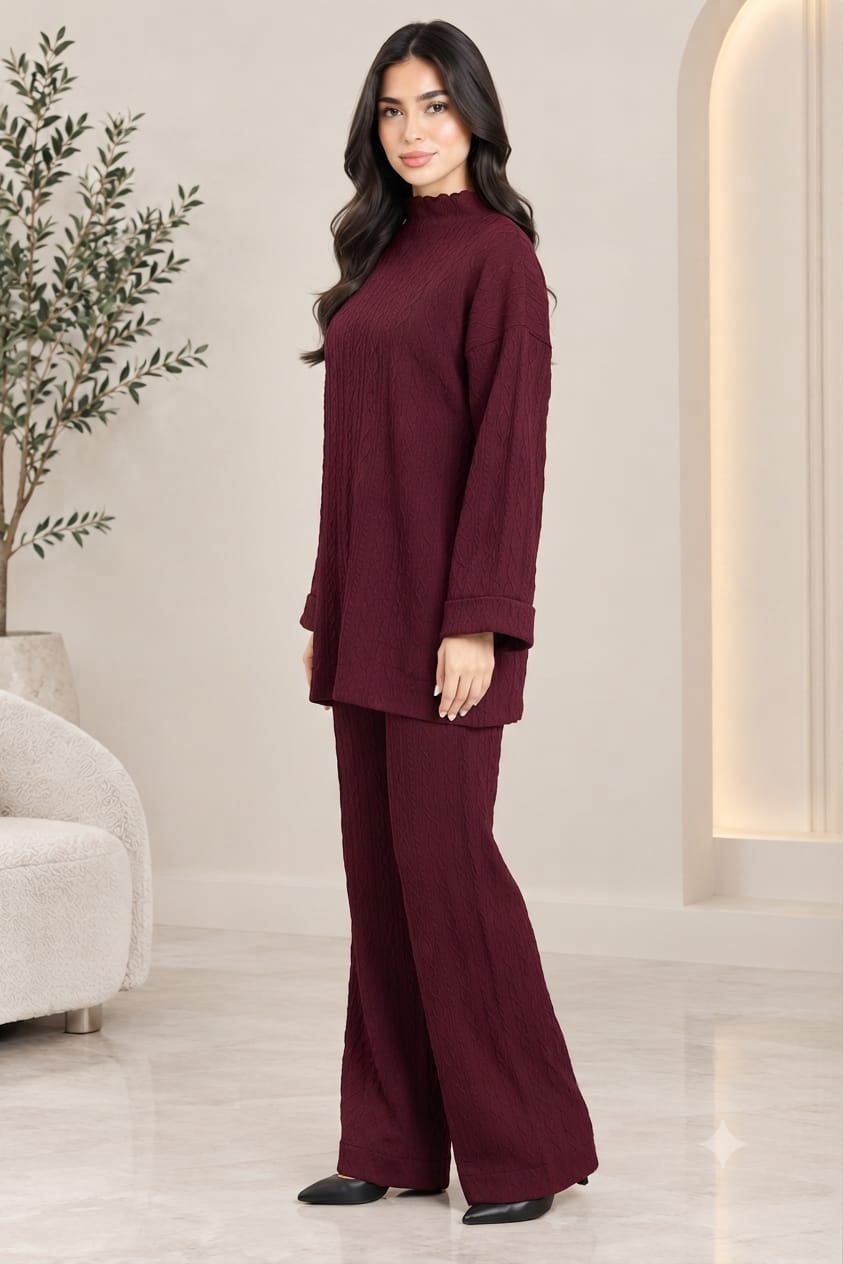Cable Knit Two-Piece Wide Leg Trouser Set