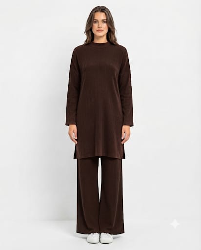 Long Slit Brush Rib Two-Piece Set