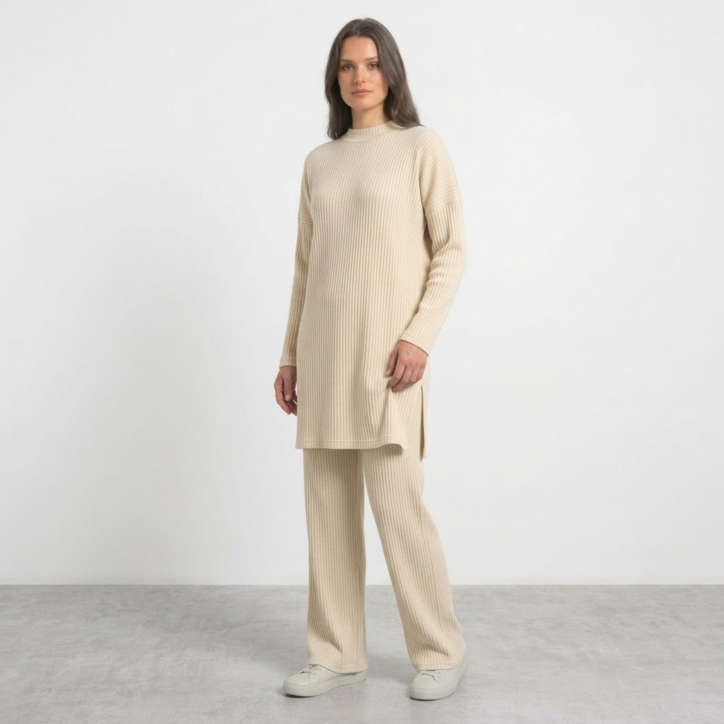 Long Slit Brush Rib Two-Piece Set