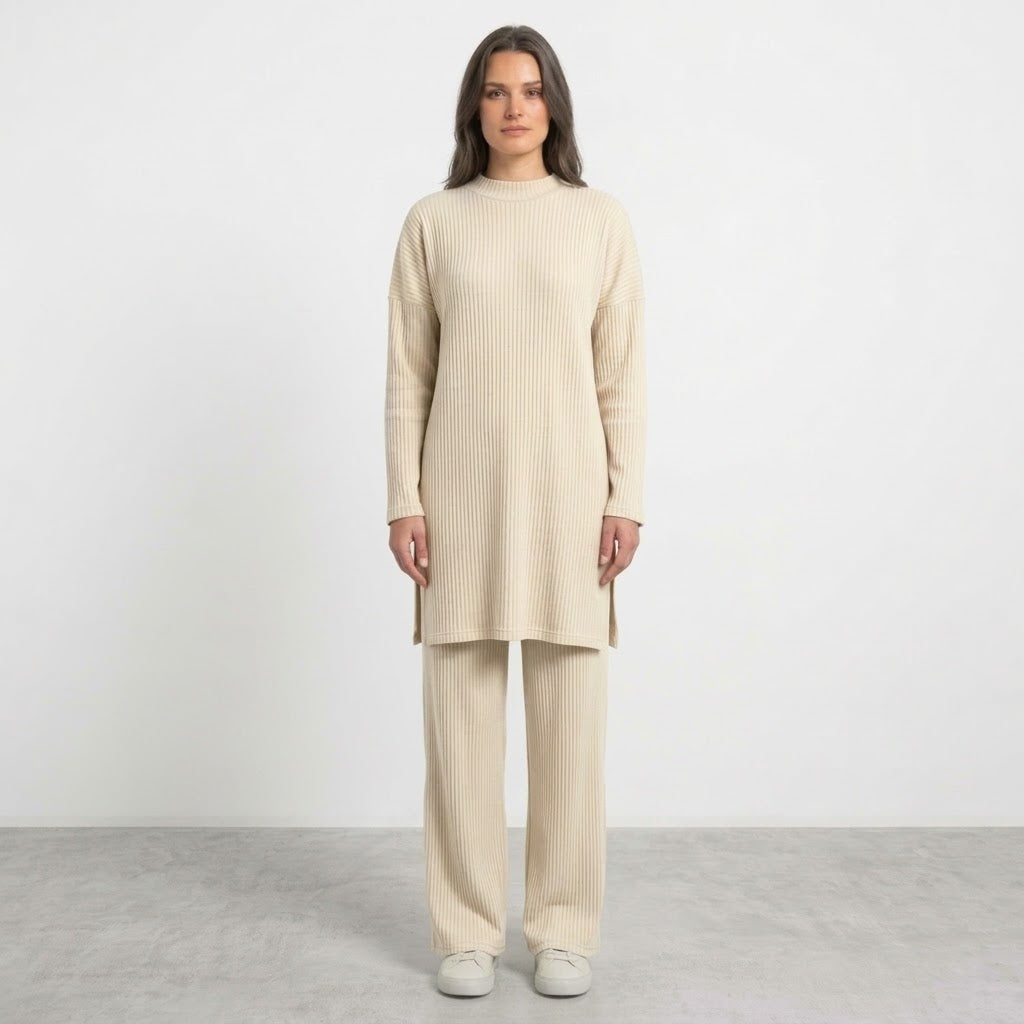 Long Slit Brush Rib Two-Piece Set