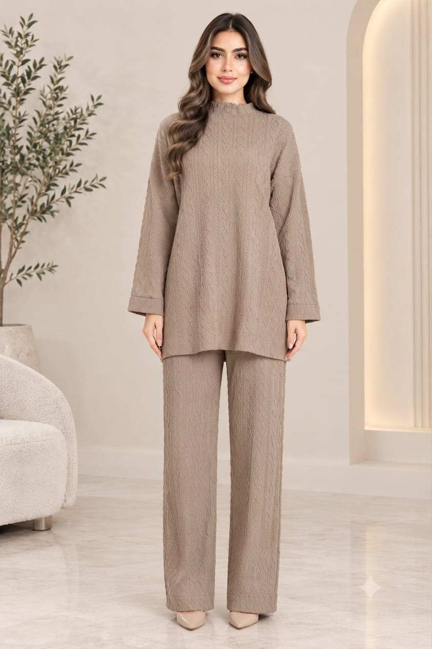 Cable Knit Two-Piece Wide Leg Trouser Set