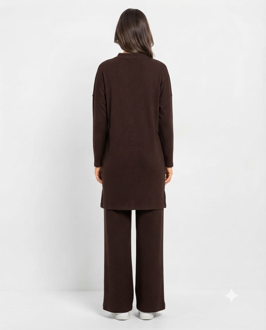 Long Slit Brush Rib Two-Piece Set