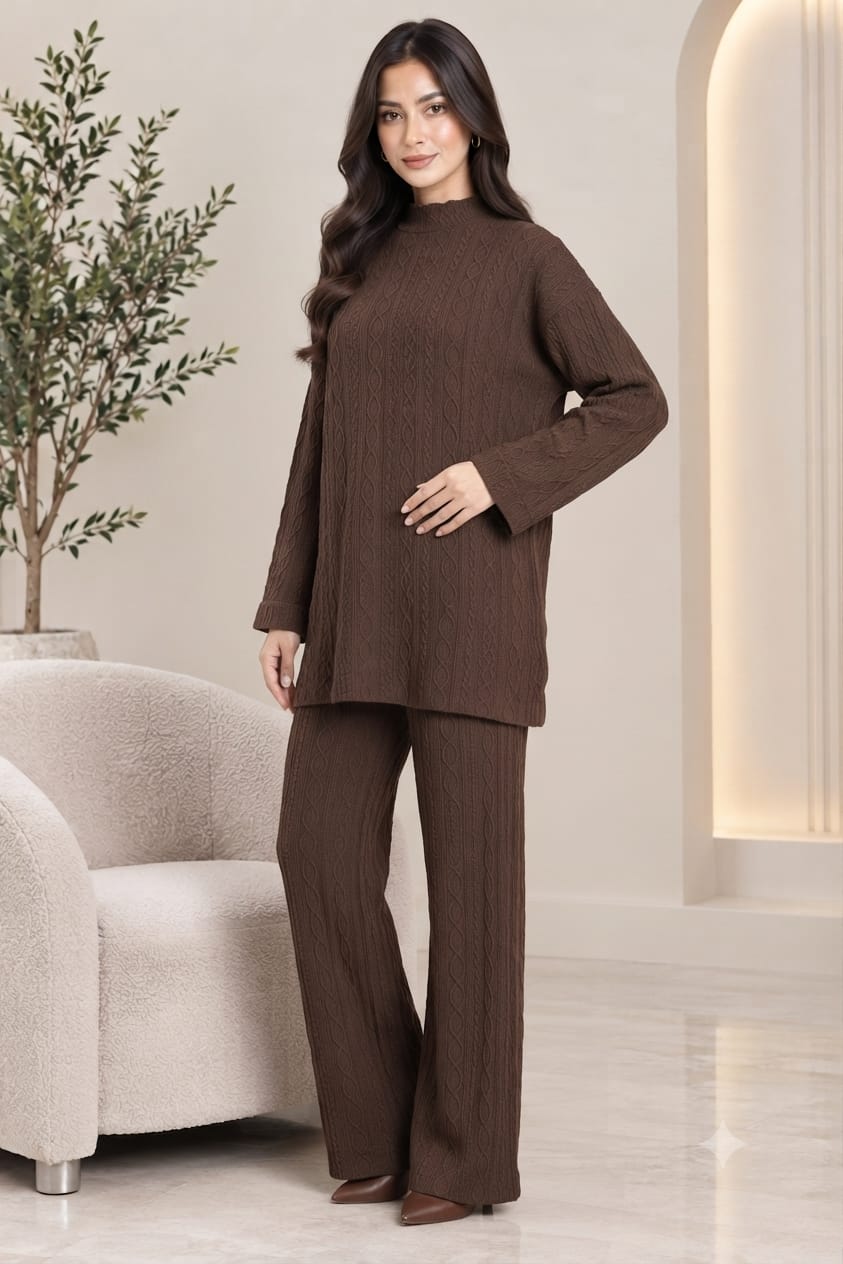 Cable Knit Two-Piece Wide Leg Trouser Set