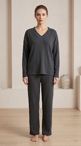 Brush Rib V-Neck Co-Ord Set