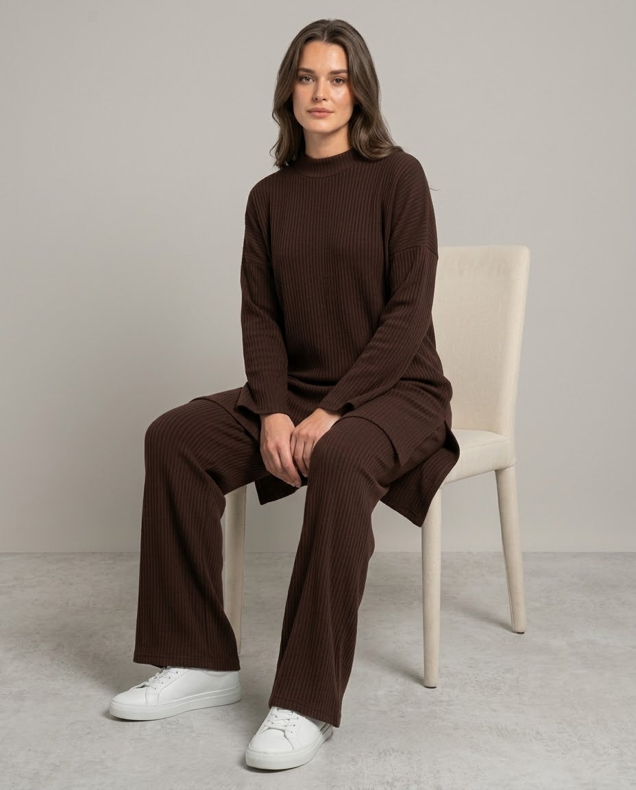 Long Slit Brush Rib Two-Piece Set