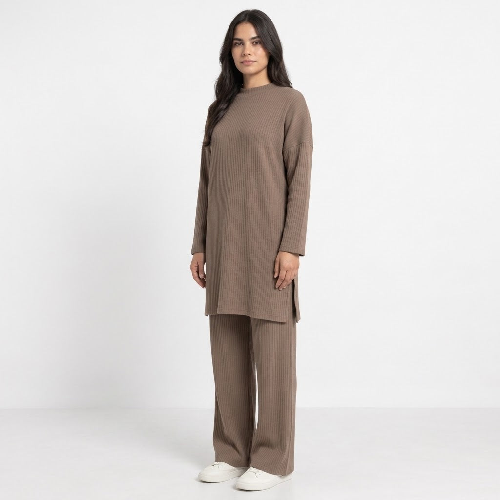 Long Slit Brush Rib Two-Piece Set